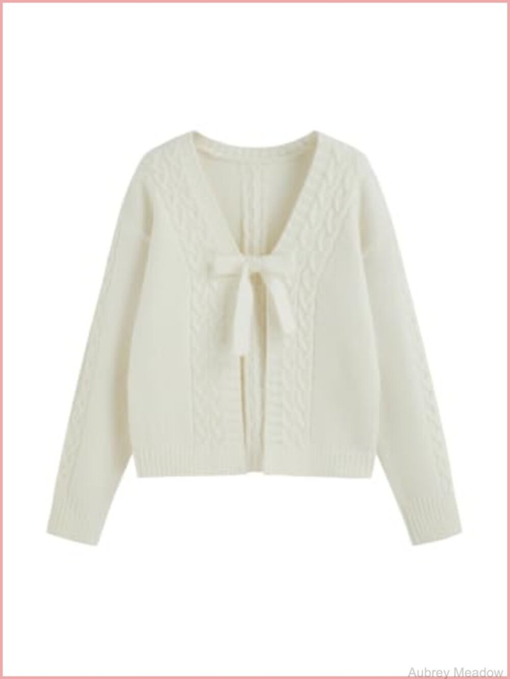 Cable Knit Cropped Tie Front Cardigan Long Sleeve Sweater